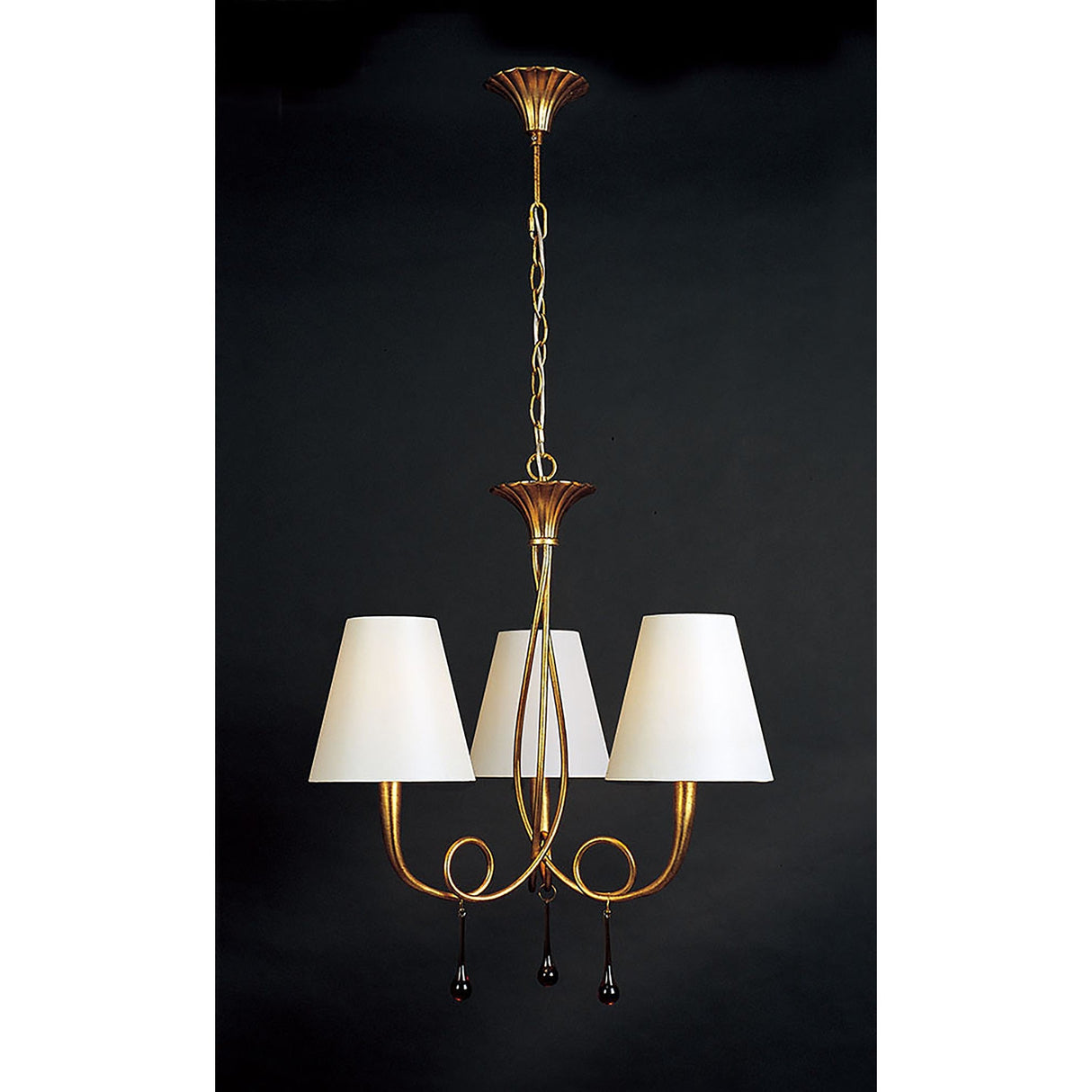 Paola 55cm 3 Light Chandelier - Gold With Cream Shades