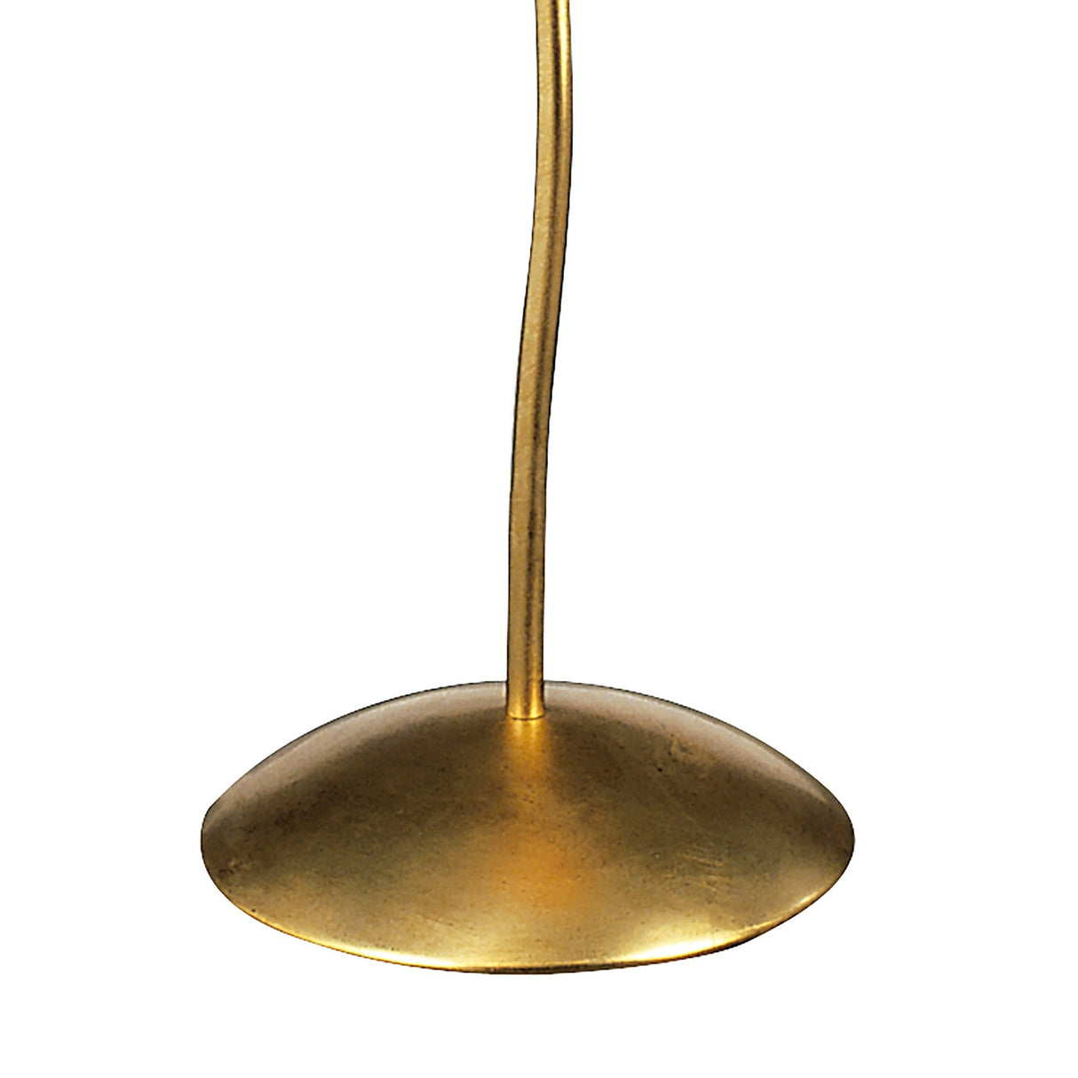 The Paola 1 Light Floor Lamp features a gold base with a curved, slender stem and wide bottom, elegant glass droplets, and is topped with a soft cream shade.
