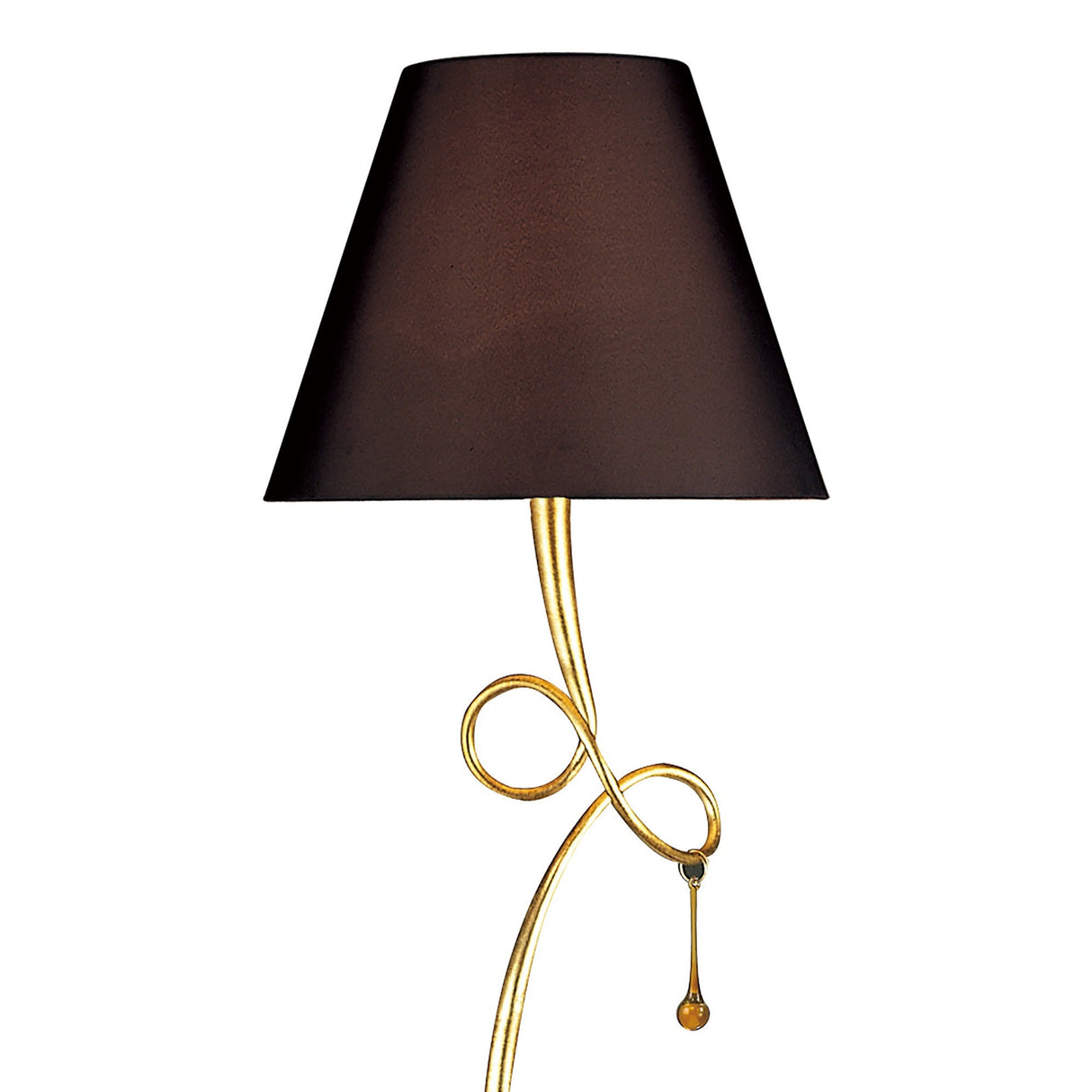 The Paola 1 Light Floor Lamp features a gold base with glass droplets and a black shade, bringing an elegant touch and sophistication to any room.