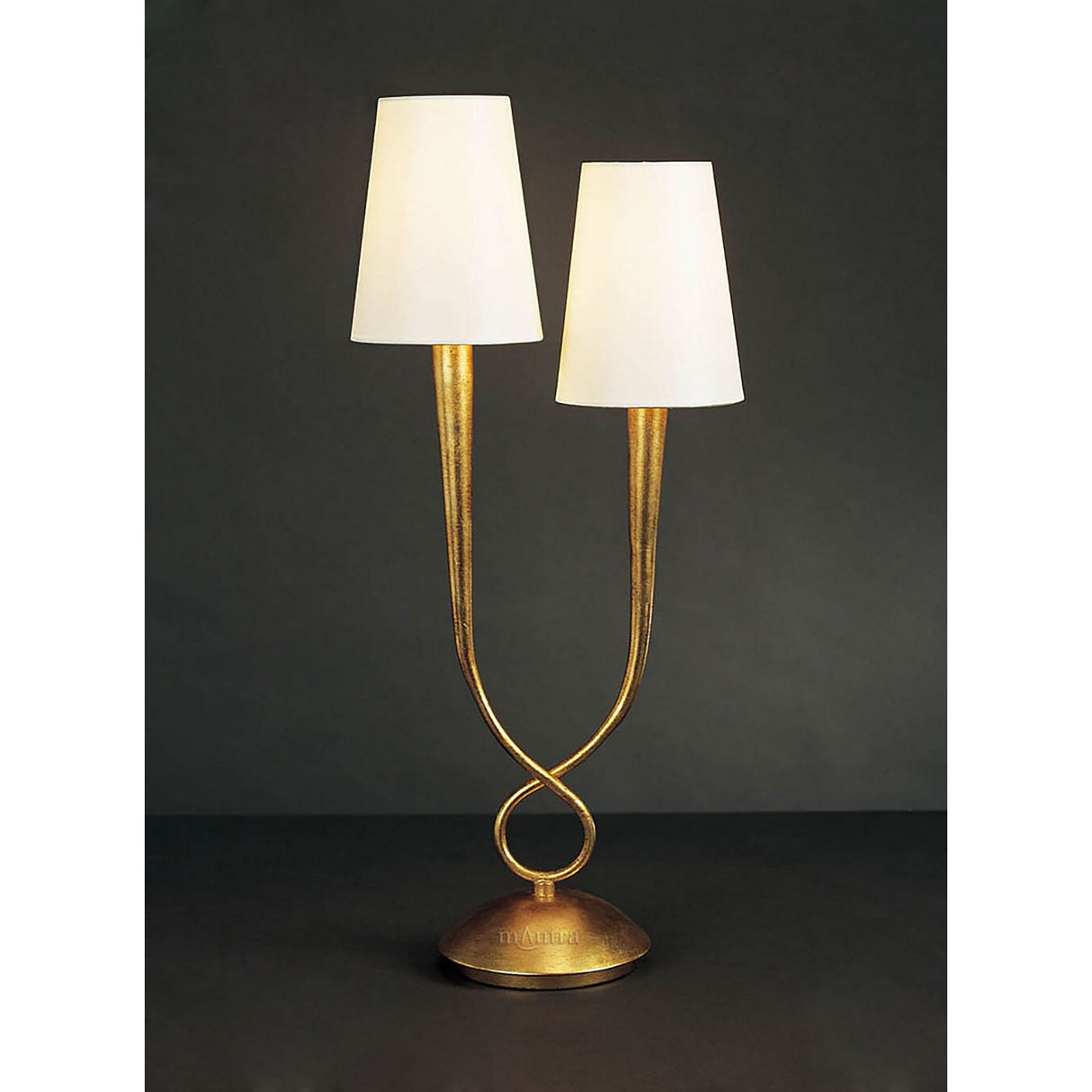 Paola 2 Light Table Lamp - Gold Painted With Cream Shades