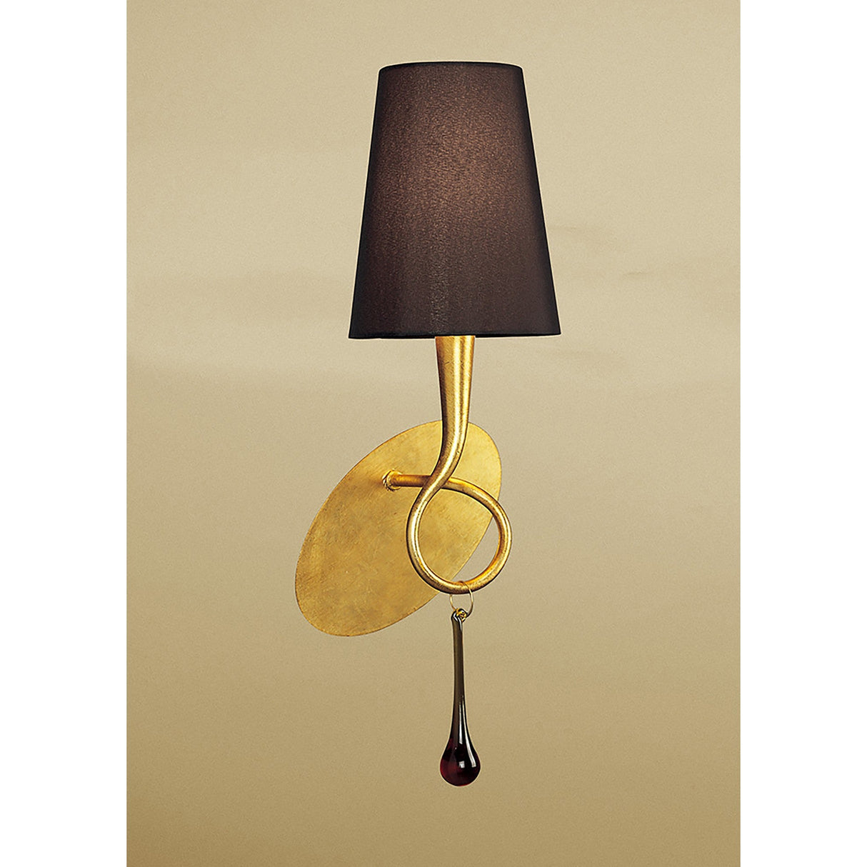 Paola 1 Light Wall Light With Switch - Gold With Black Shade