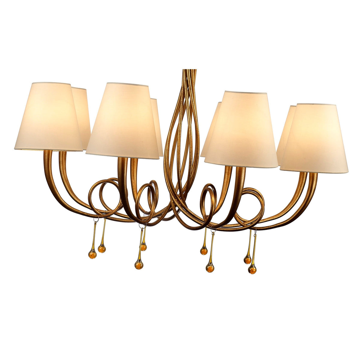 Paola 95cm Round 8 Light Chandelier - Gold With Cream Shades