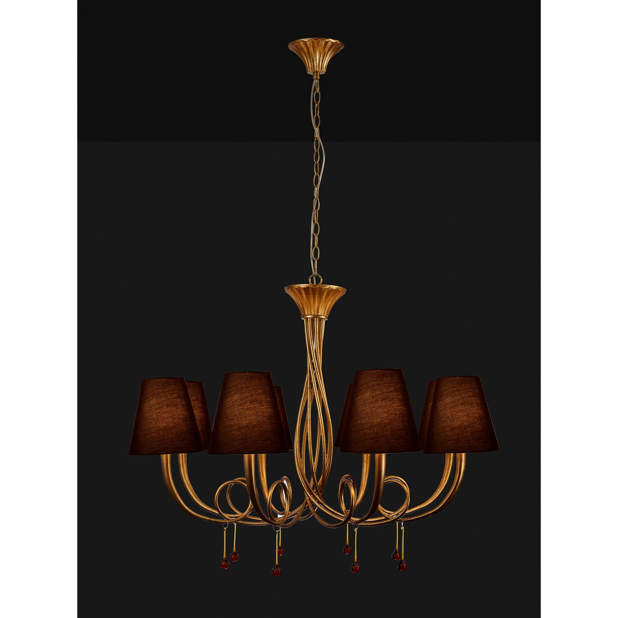 Paola 95cm Round 8 Light Chandelier - Gold With Black Shades