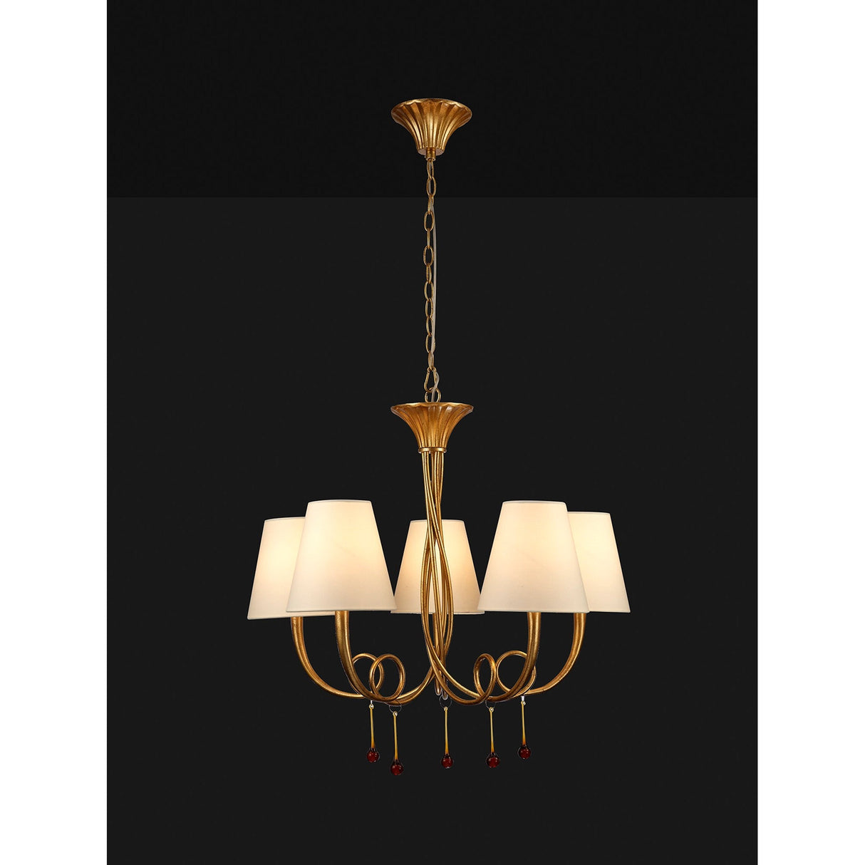 Paola 70cm Round 5 Light Chandelier - Gold With Cream Shades