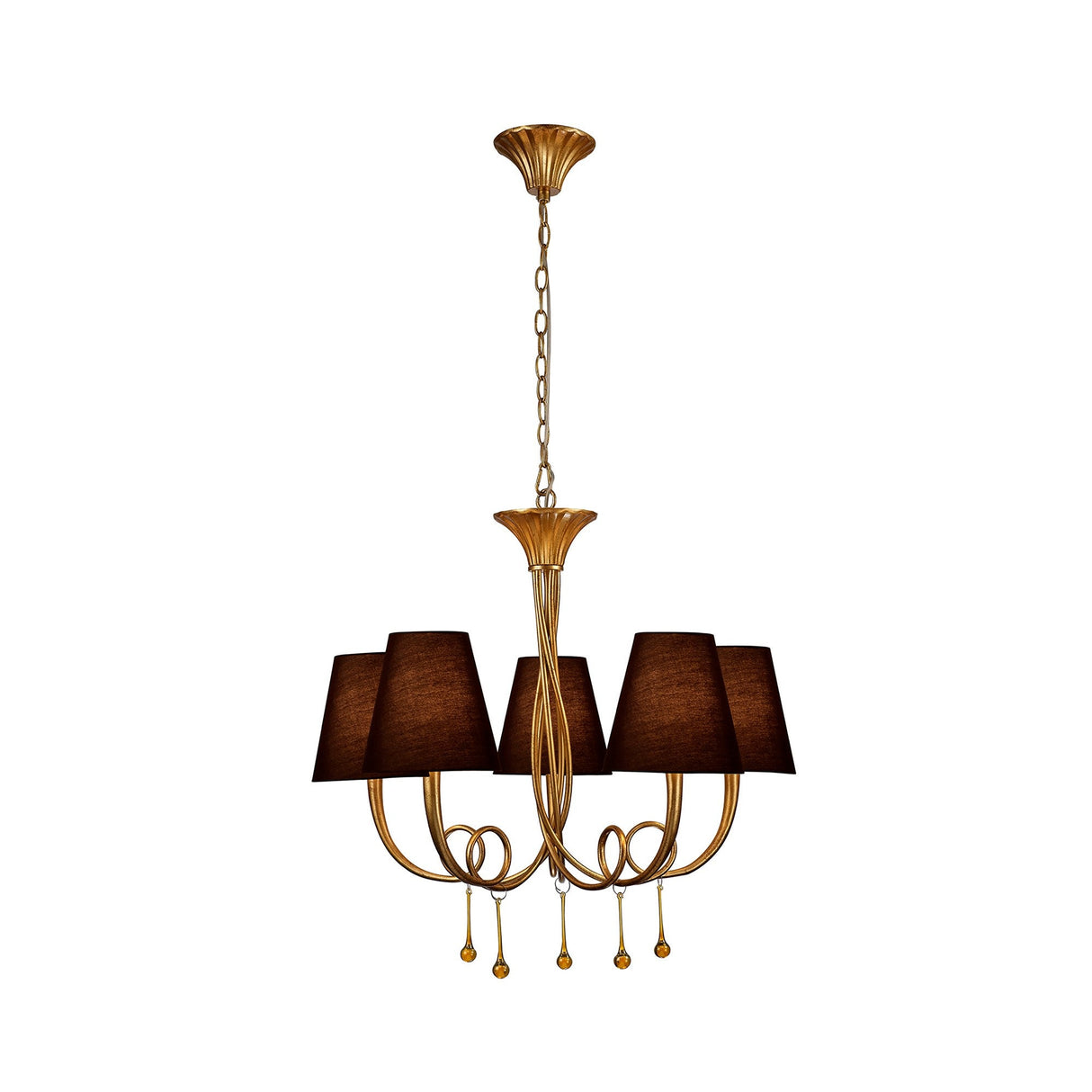 Paola 70cm Round 5 Light Chandelier - Gold With Black Shades
