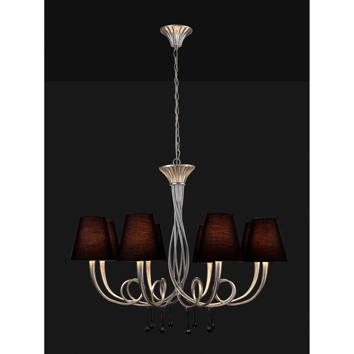 Paola 95cm Round 8 Light Chandelier - Silver With Black Shades
