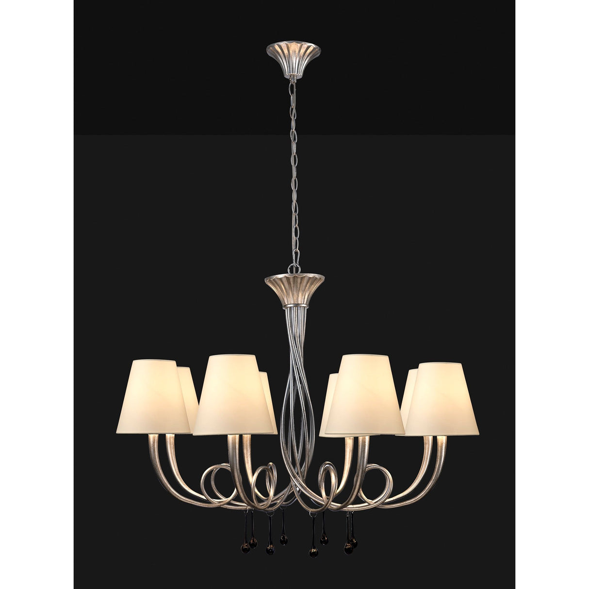 Paola 95cm Round 8 Light Chandelier - Silver With Cream Shades