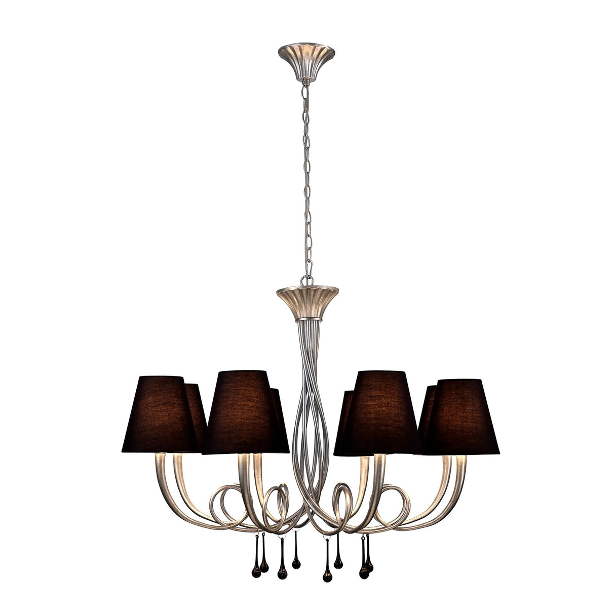 Paola 95cm Round 8 Light Chandelier - Silver With Black Shades