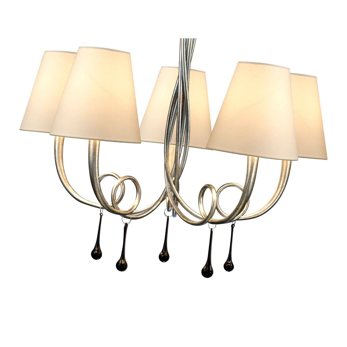 Paola 70cm Round 5 Light Chandelier - Silver With Cream Shades