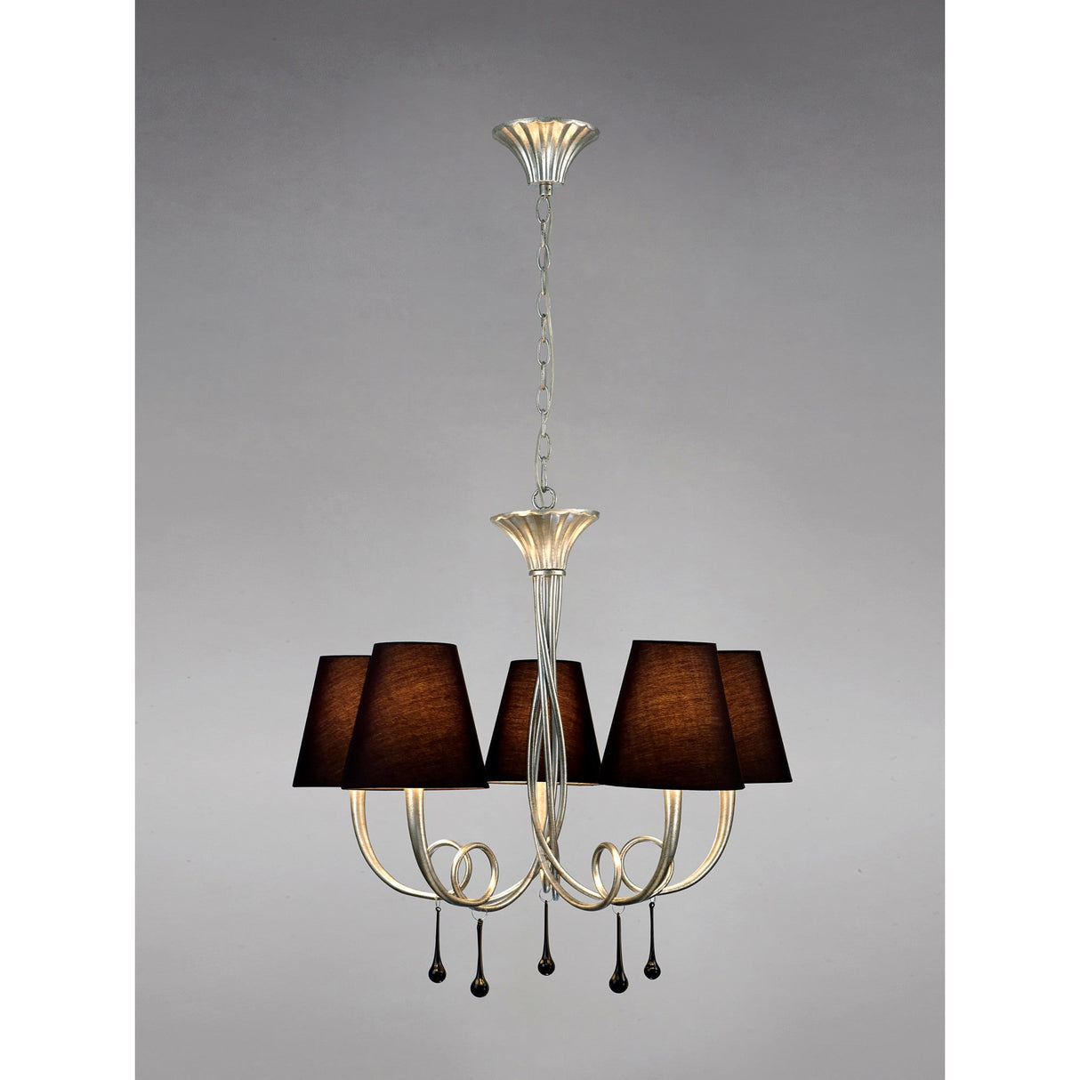 Paola 70cm Round 5 Light Chandelier - Silver With Black Shades