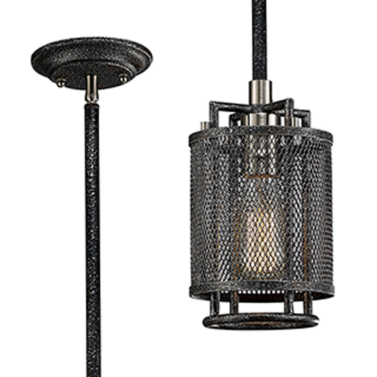 Parker 1 Light Pendant Light - Weathered Zinc & Brushed Nickel