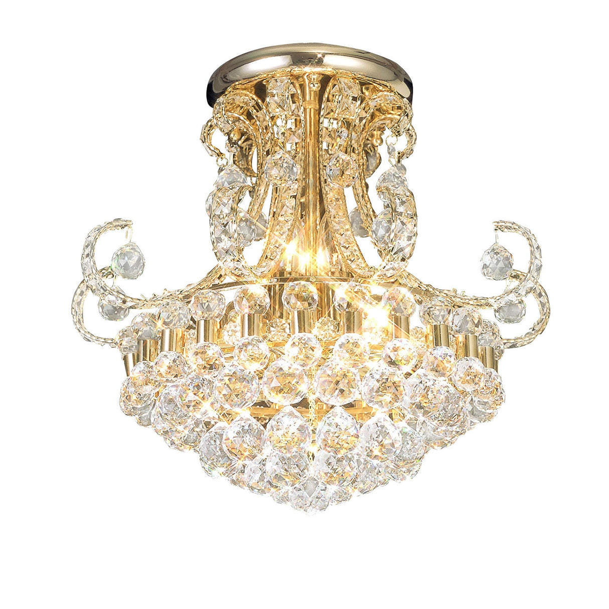 Pearl 9 Light Crystal Semi-Flush Ceiling Light - French Gold