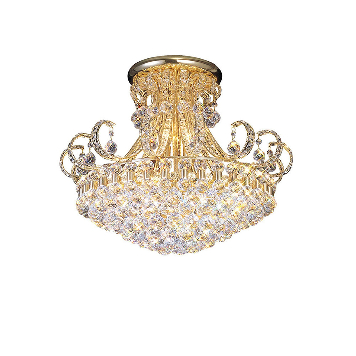 Pearl 12 Light Crystal Semi-Flush Ceiling Light - French Gold