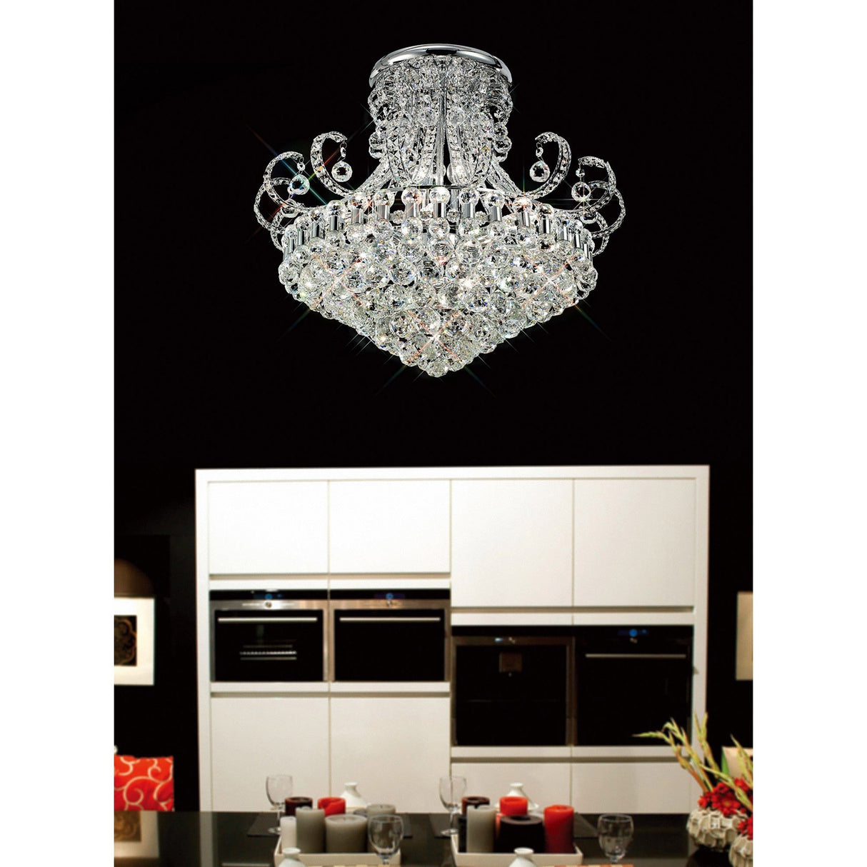 Pearl 12 Light Crystal Semi-Flush Ceiling Light - Polished Chrome