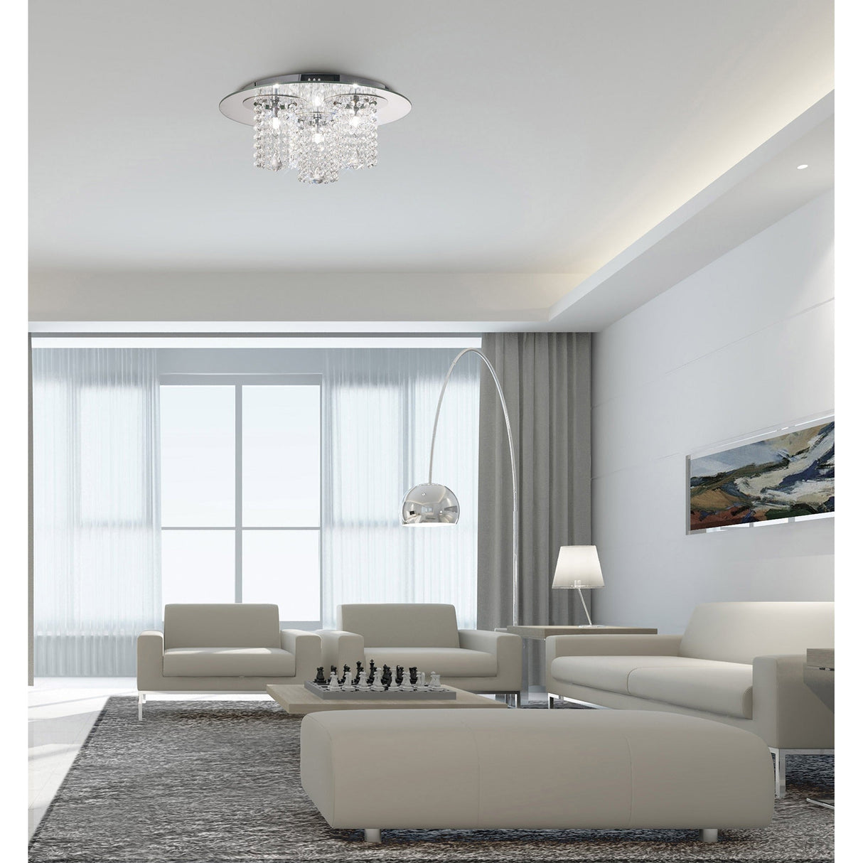 Pegasus 3 Light Mirror Crystal Flush Ceiling Light - Polished Chrome
