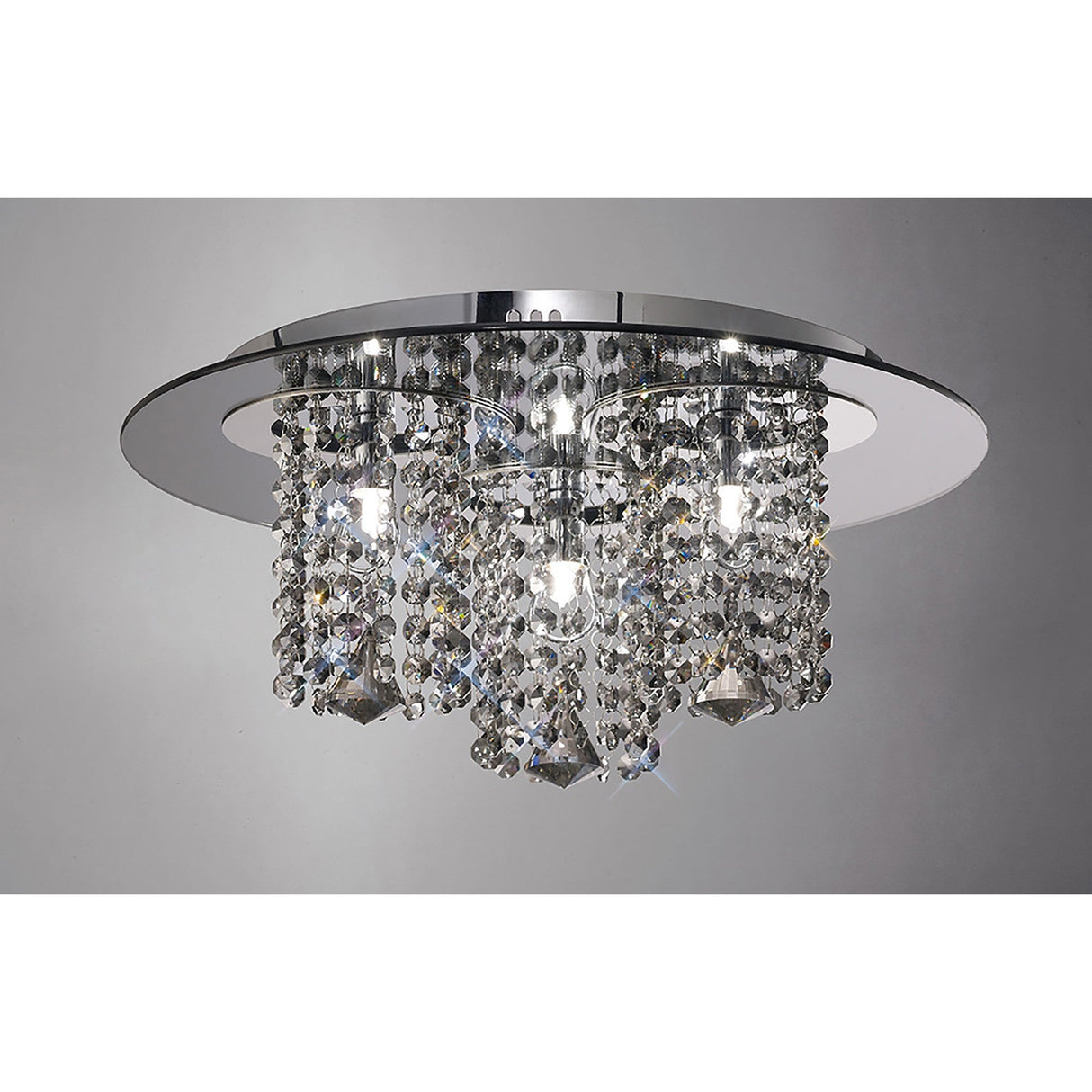 Pegasus 3 Light Smoked Crystal Flush Ceiling Light - Polished Chrome