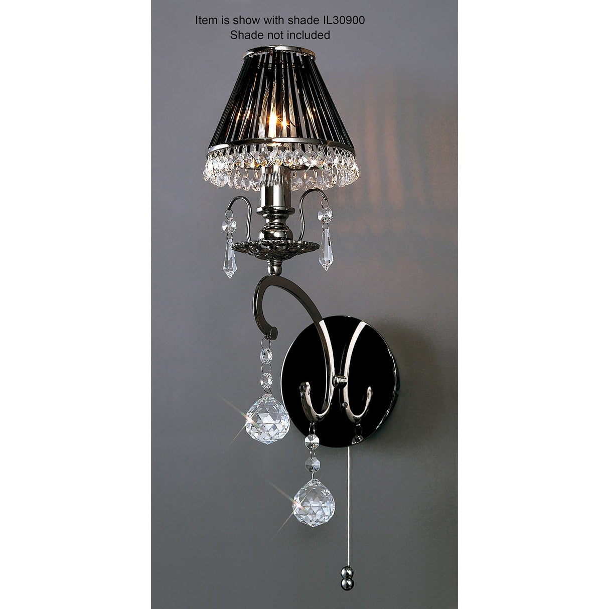 Pescara 1 Light Crystal Wall Light - Black Chrome