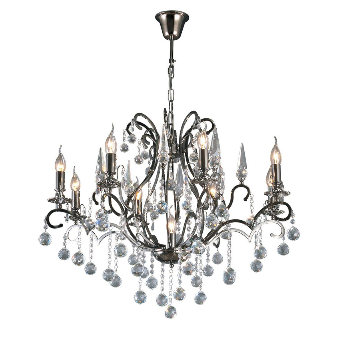 Pescara 85cm Round 9 Light Crystal Chandelier - Black Chrome