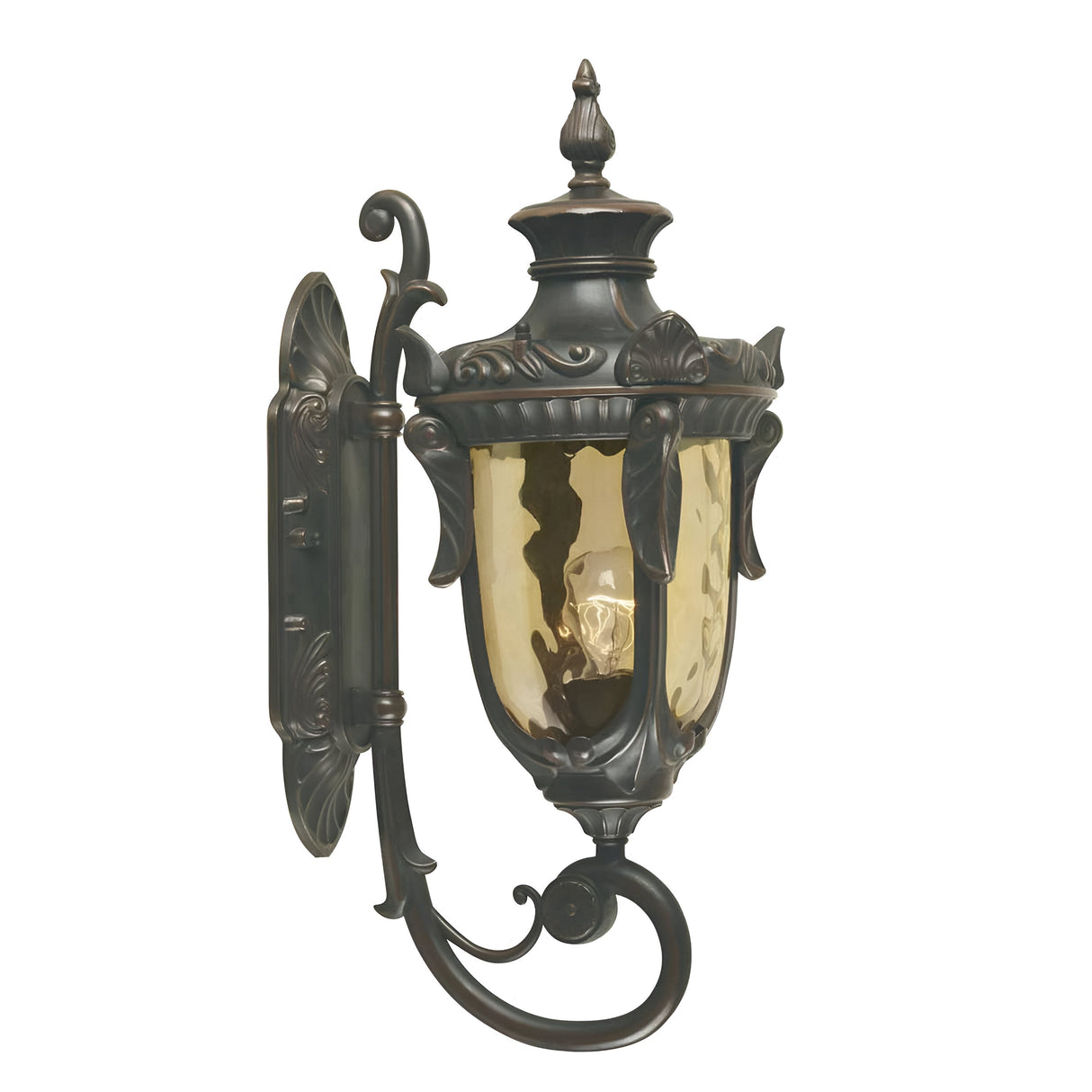 Experience the classic allure of the Philadelphia 1 Light Outdoor Medium Wall Light in old bronze—a wall-mounted lantern that radiates traditional elegance. Its intricate detailing encases a transparent glass housing, revealing a visible light bulb inside.