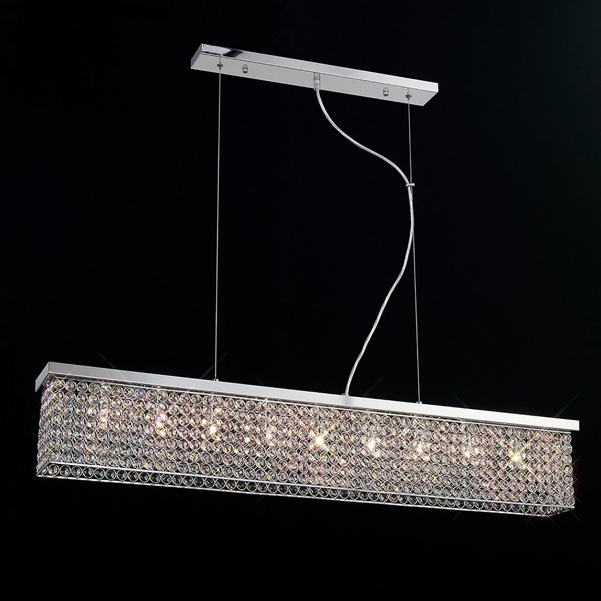 Piazza 9 Light Crystal Linear Suspension Light - Polished Chrome