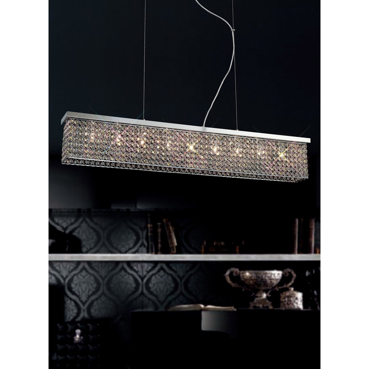 Piazza 9 Light Crystal Linear Suspension Light - Polished Chrome
