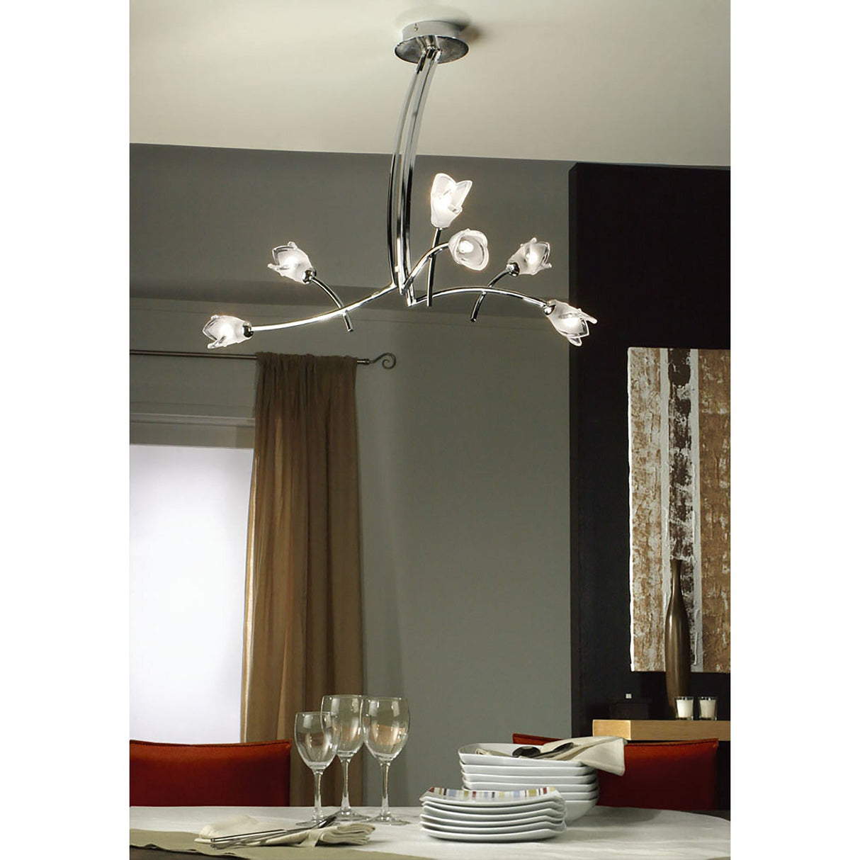 Pietra 70cm 3 Arm 6 Light Chandelier - Polished Chrome