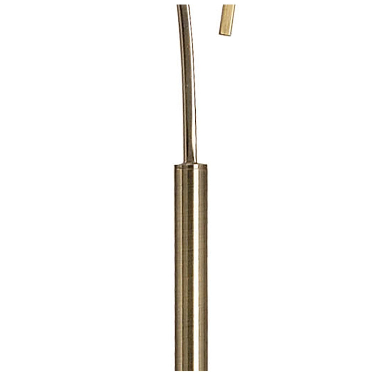 Close-up of the Pietra 4 Light Floor Lamp in antique brass, featuring a curved rod segment at the top, set against a white background.