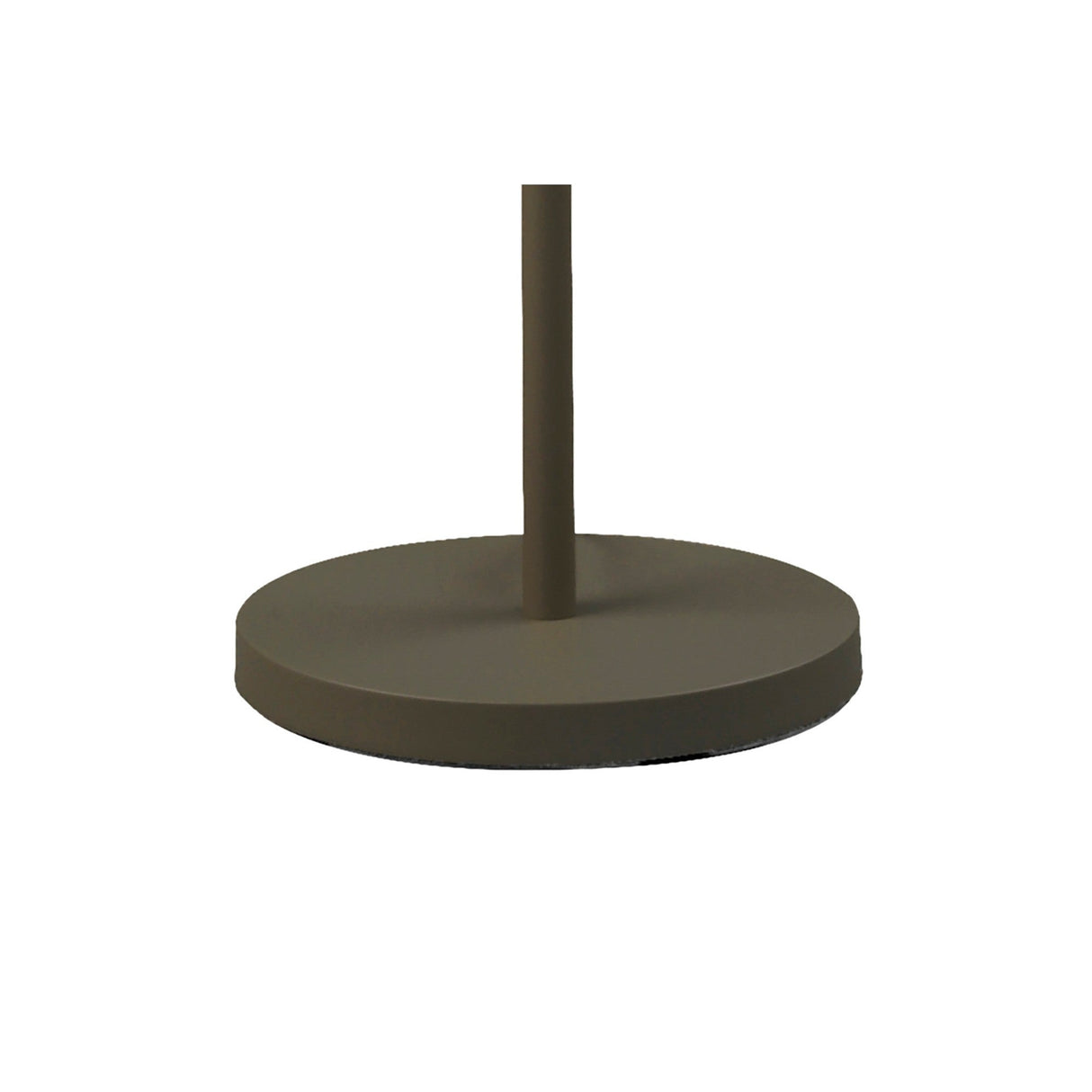 A close-up view of the round brown base and central pole of the Polinesia 1 Light Outdoor Floor Lamp in beige, highlighting its elegant outdoor design against a white background.