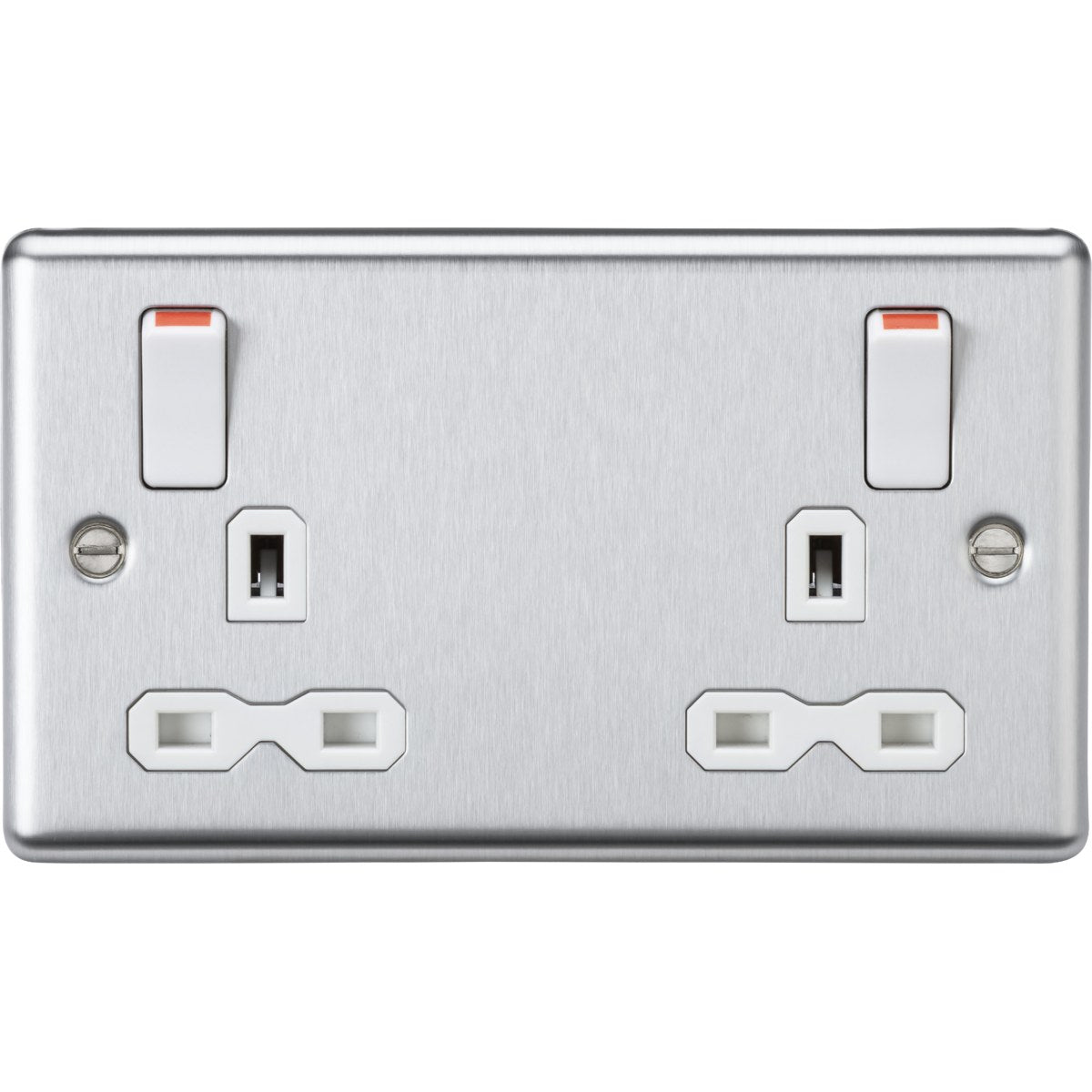 Stainless Steel 13A Double Socket DP Switched - Brushed Chrome (White Insert)