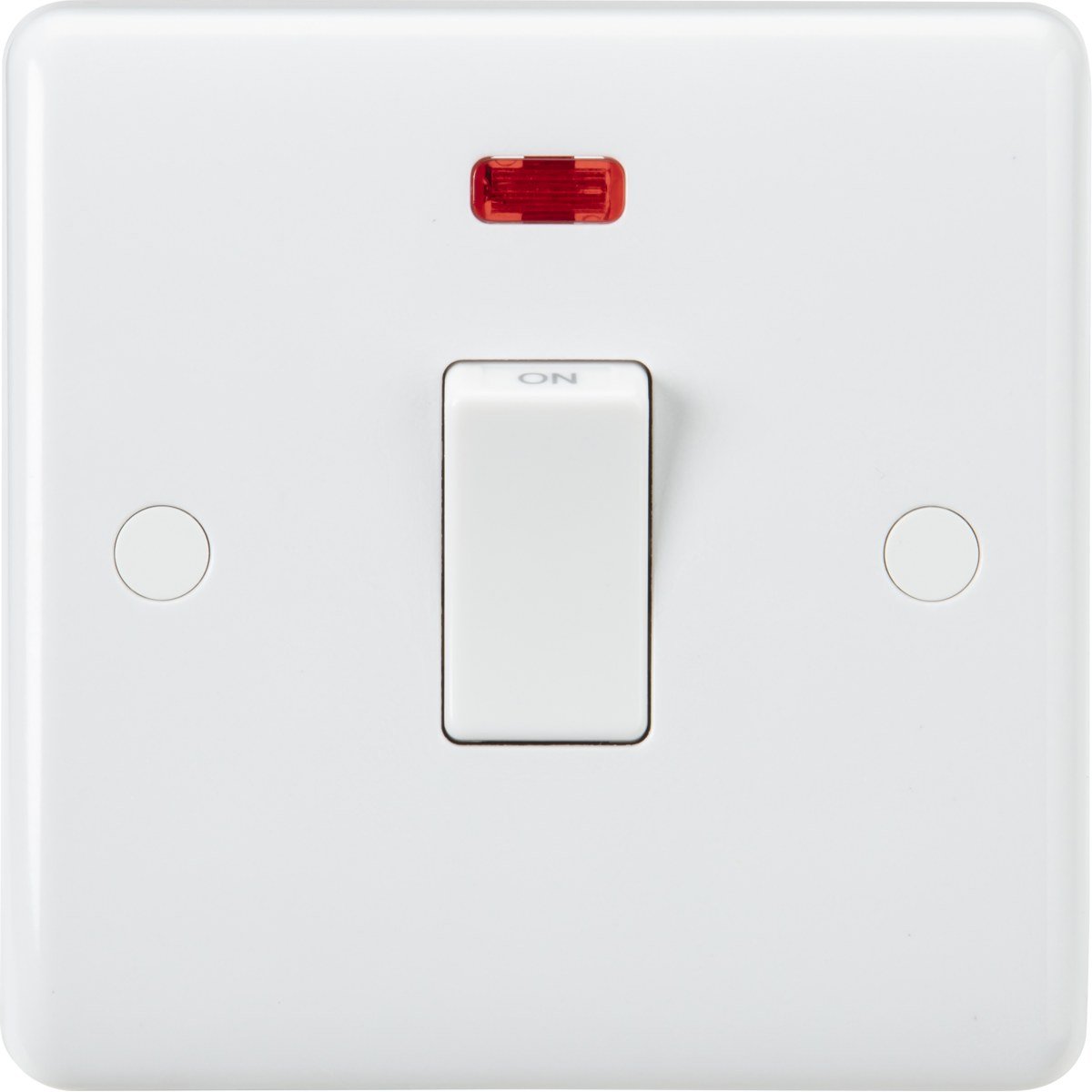 32A 1G DP Switch with Neon and Flex Outlet from Base - White