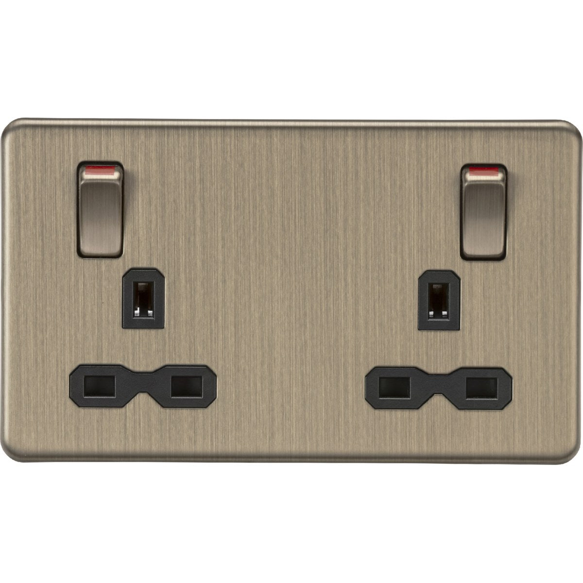 13A Double Socket DP Switched - Antique Brass (Black Insert)
