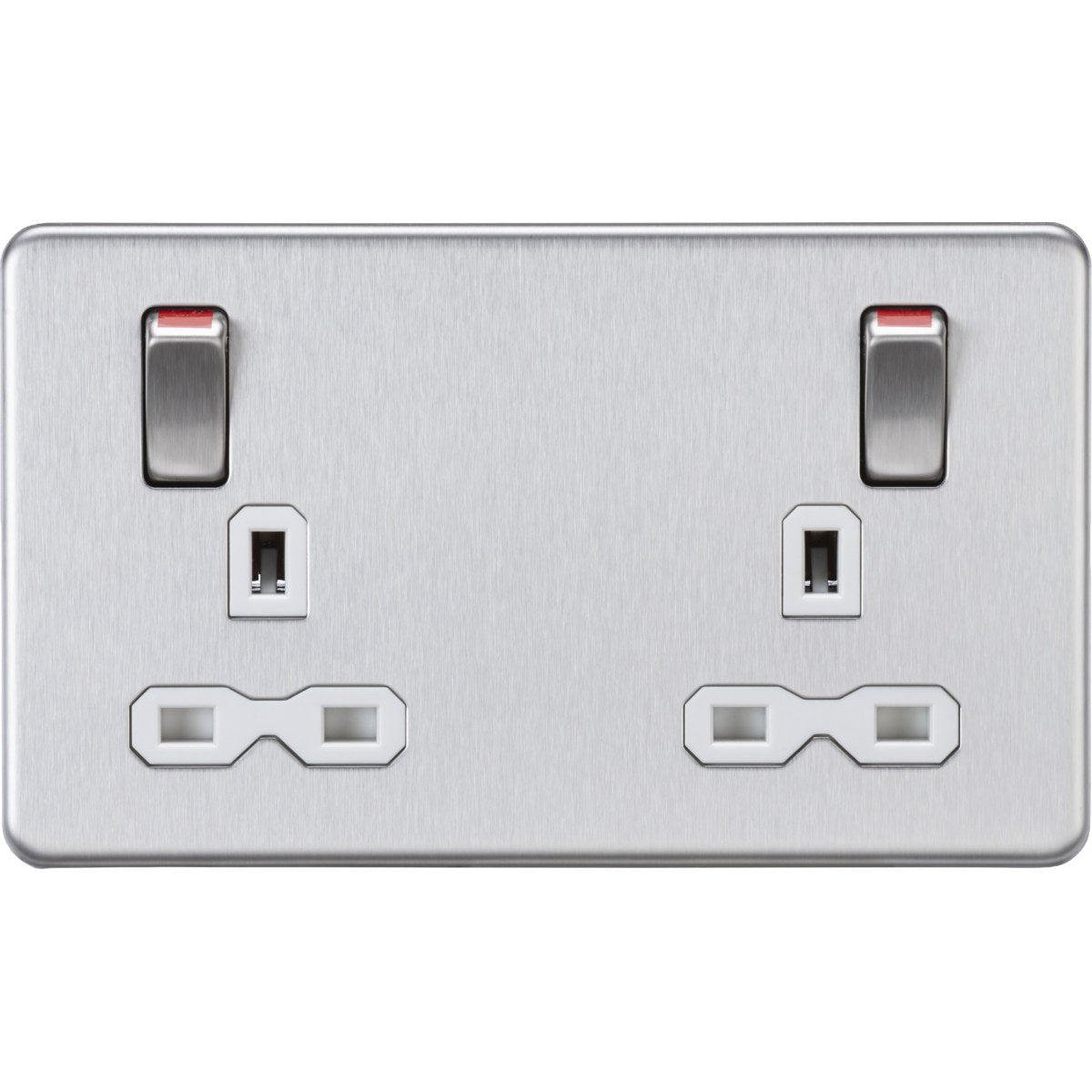 13A Double Socket DP Switched - Brushed Chrome (White Insert)
