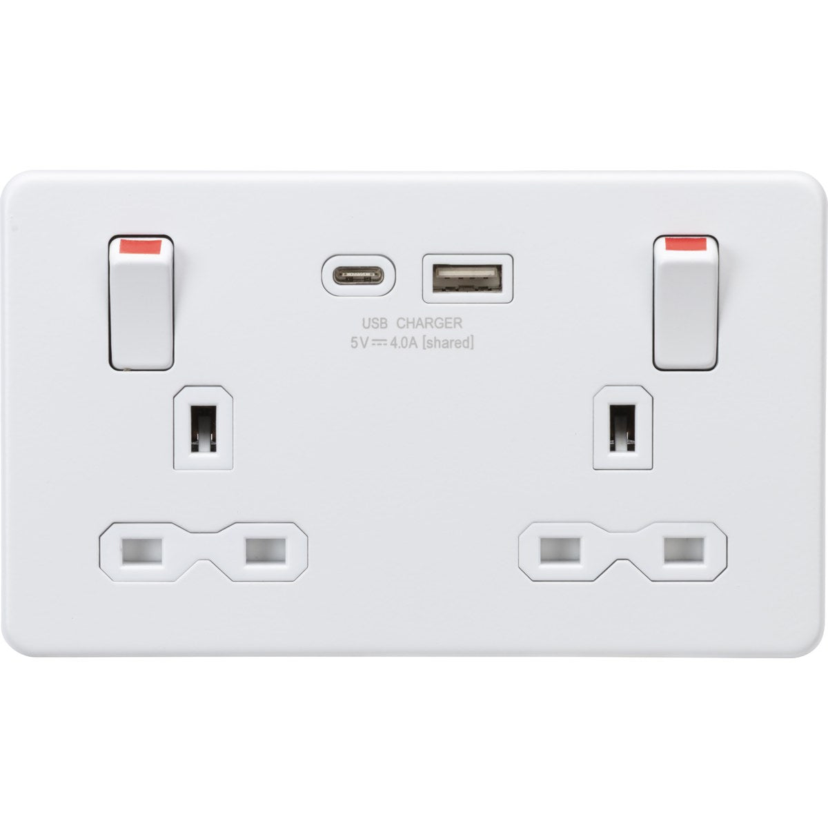 13A Double Socket with USB-A & USB-C - Matt White