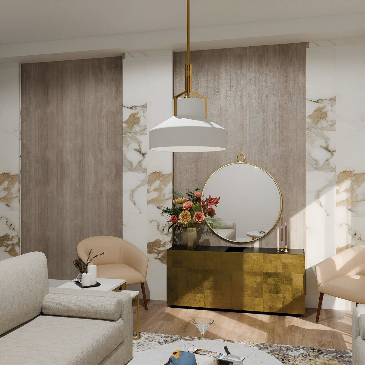 Brecken 2 Light Glass Pendant - Aged Brass And Faux Alabaster Glass Shade