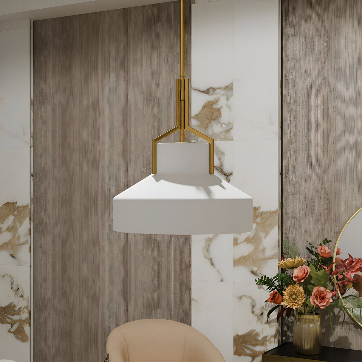 Brecken 2 Light Glass Pendant - Aged Brass And Faux Alabaster Glass Shade