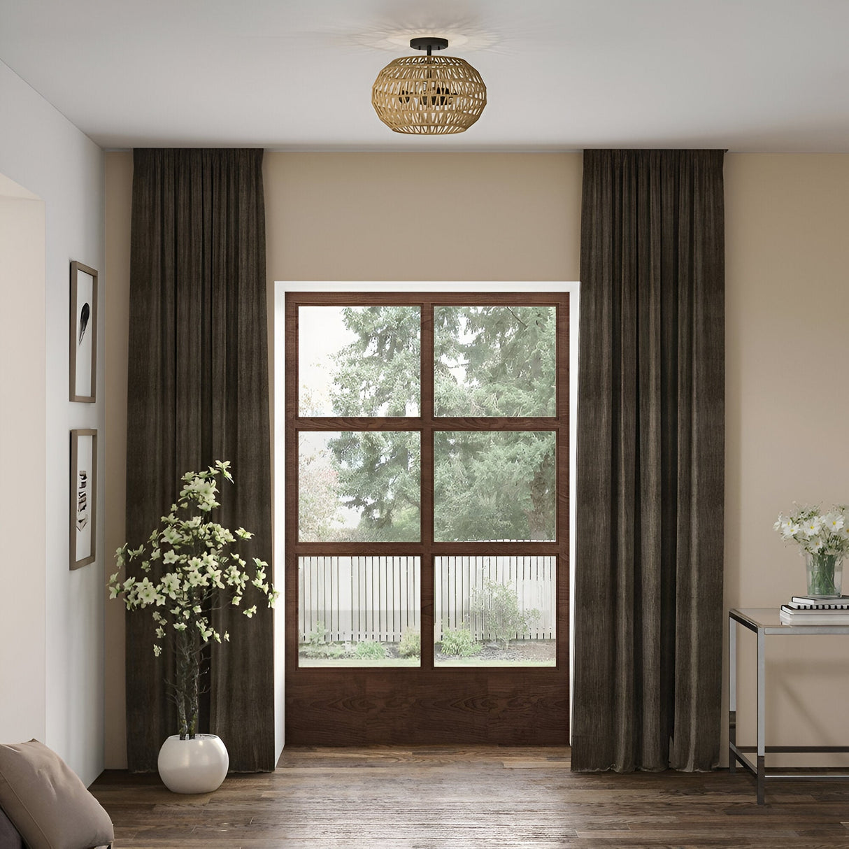 Casablanca 3 Light Semi Flush - Light Brown