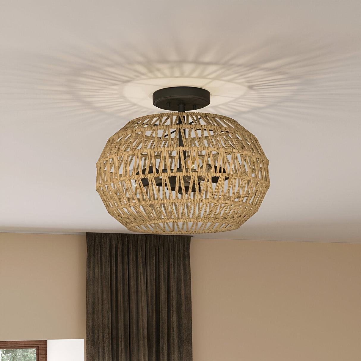 Casablanca 3 Light Semi Flush - Light Brown