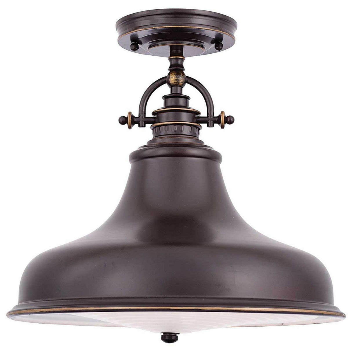 The Emery 1 Light Medium Pendant in Palladian Bronze features a vintage-inspired design with a wide bell-shaped shade and a clear glass diffuser at the base. It showcases intricate metalwork and comes with a decorative mounting bracket.