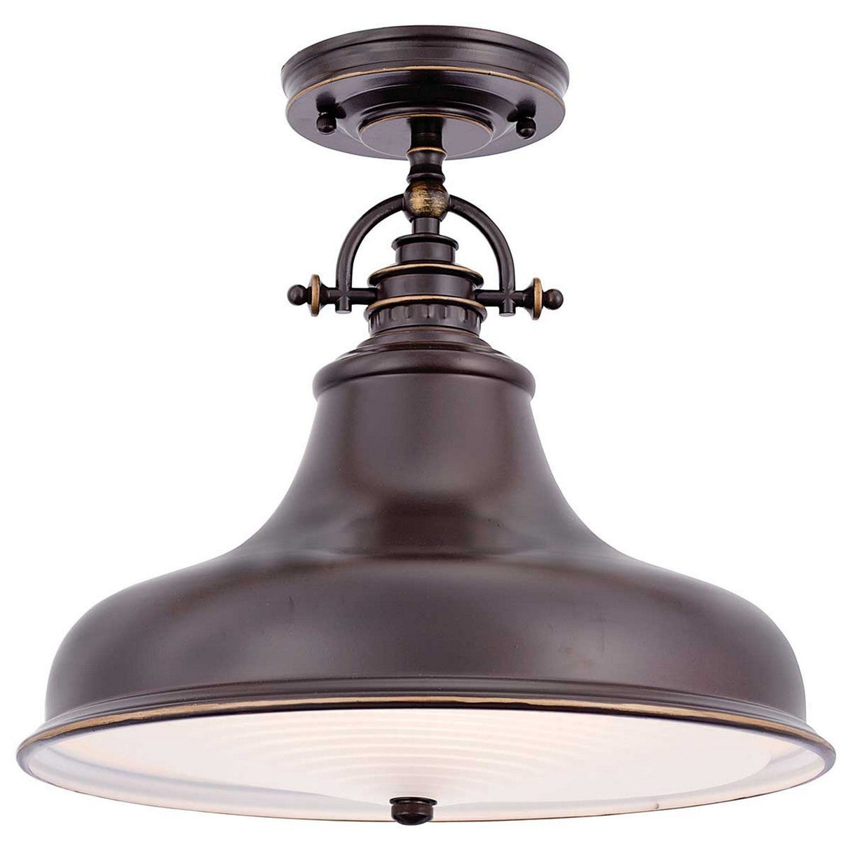 The Emery 1 Light Medium Pendant in Palladian Bronze features a vintage-inspired, wide bell-shaped shade with an industrial design. Its white interior provides a soft glow, enhancing its timeless elegance.