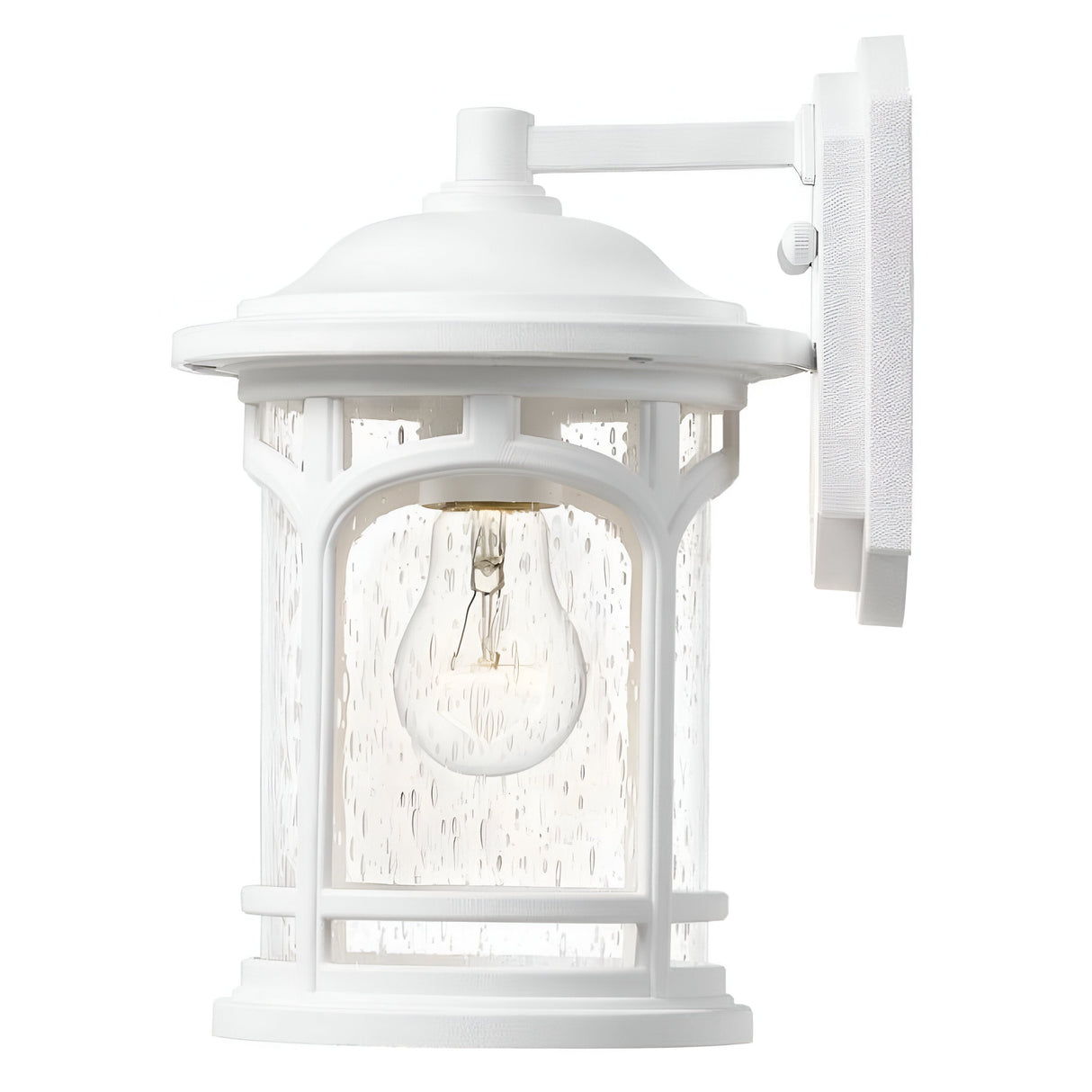 The Marblehead Outdoor 1 Light Small Wall Lantern in white showcases a traditional design with a clear glass enclosure highlighting the visible bulb. This weather-resistant fixture is mounted on a rectangular base, making it ideal for coastal exterior lighting.