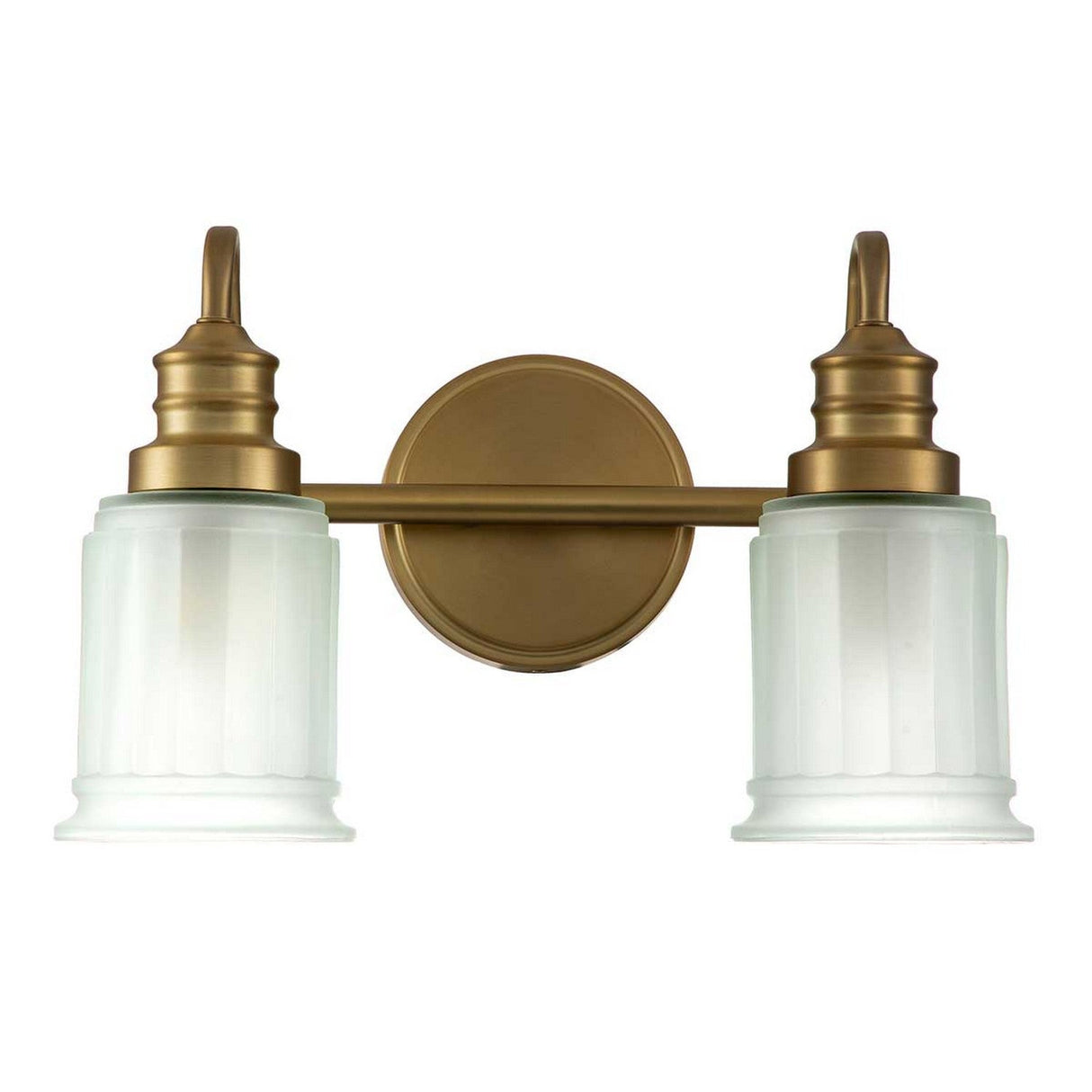 Introducing the Swell 2 Light Wall Light in Brushed Brass: This elegant wall sconce boasts frosted glass shades and a brushed brass finish. With its gracefully curved design and round backplate, it exudes a classic and sophisticated aesthetic. Perfect for enhancing any room with warmth, this stylish fixture combines both elegance and functionality.