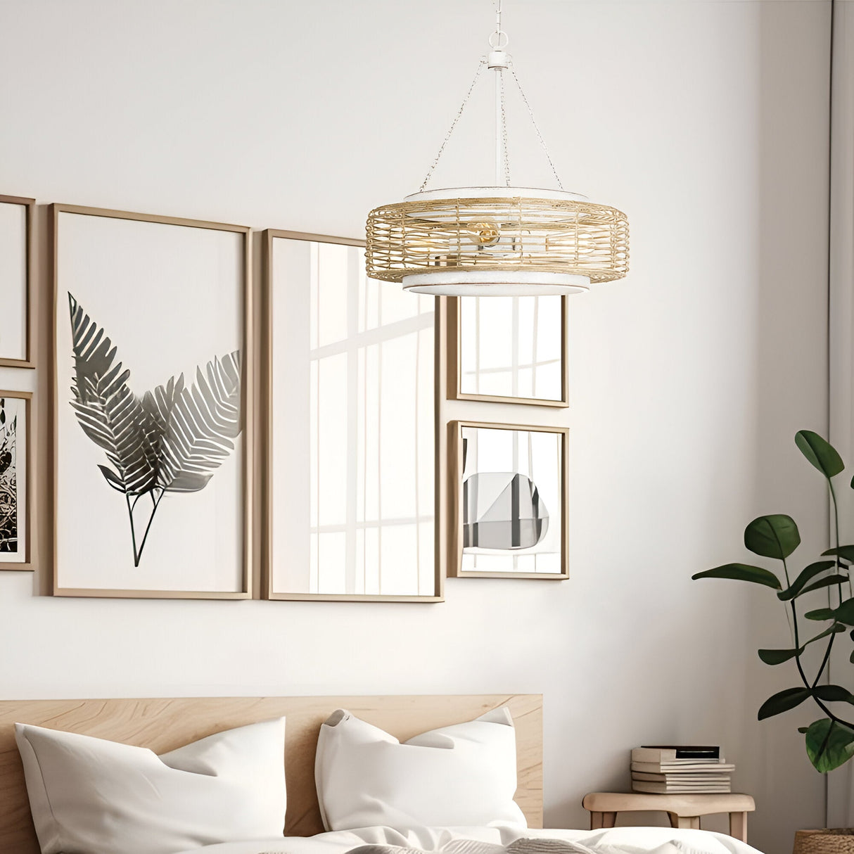 Waylon 4 Light Pendant - Light Brown/White