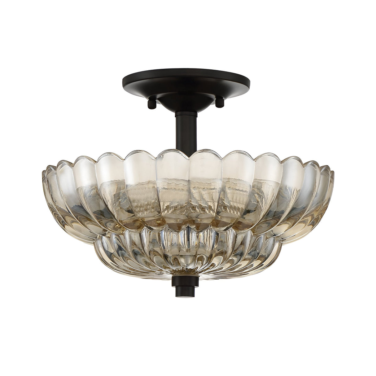 Whitecap 3 Light Glass Semi Flush - Black