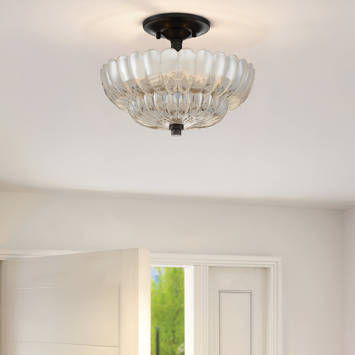 Whitecap 3 Light Glass Semi Flush - Black