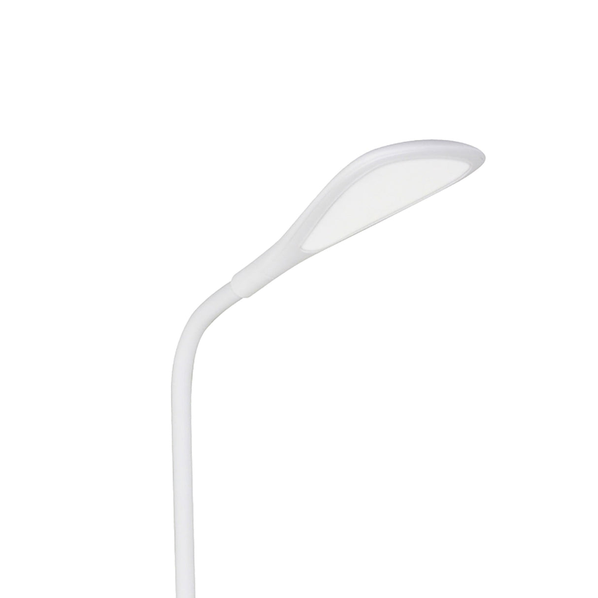 The Reading Touch Dimmable LED Battery Outdoor Table Lamp With Fan in white features a flexible neck and slim oval head, making it ideal for any workspace. Shown against a plain white background.