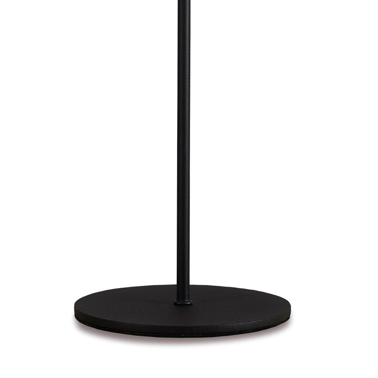 A close-up of the black, round base and vertical pole of the Relax Touch Dimmable LED Battery Outdoor Table Lamp, set against a white background.