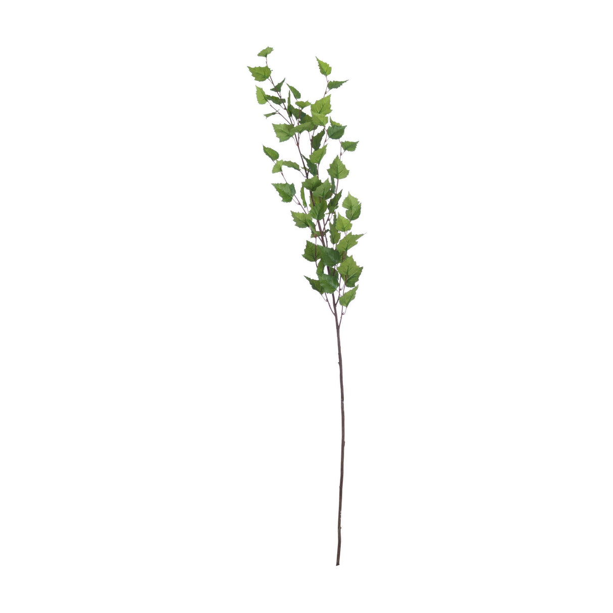 Hill Interiors Green Branch Spray faux foliage stem with slender green leaves along a tall slim plastic branch, shown against a plain white background.