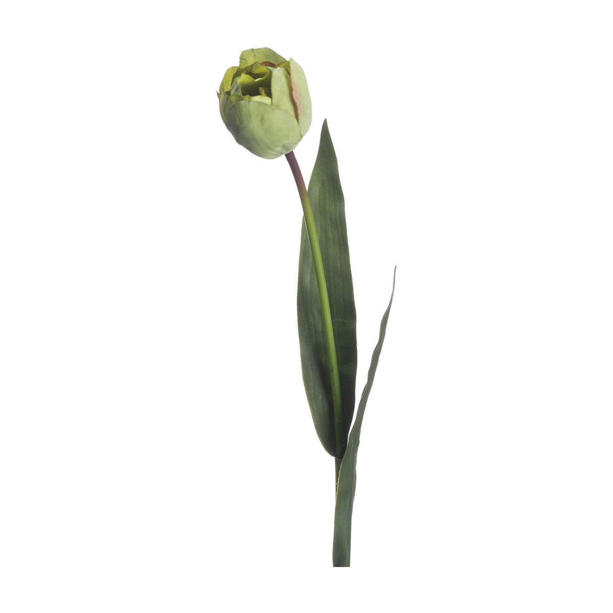 Hill Interiors Green Tulip faux flower stem with a single cupped bloom and slim leaf along the stem, shown on a plain white background.