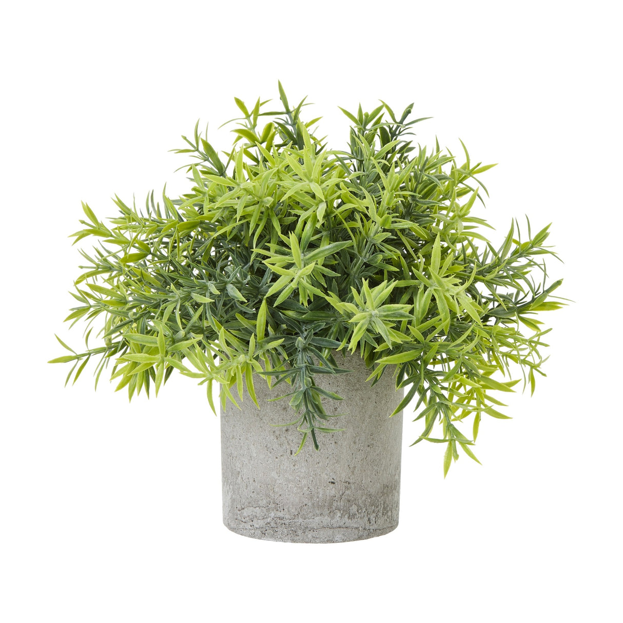 Hill Interiors small bamboo faux plant with slim green leaves fanning out from upright canes in a textured grey pot, shown on a plain white background.