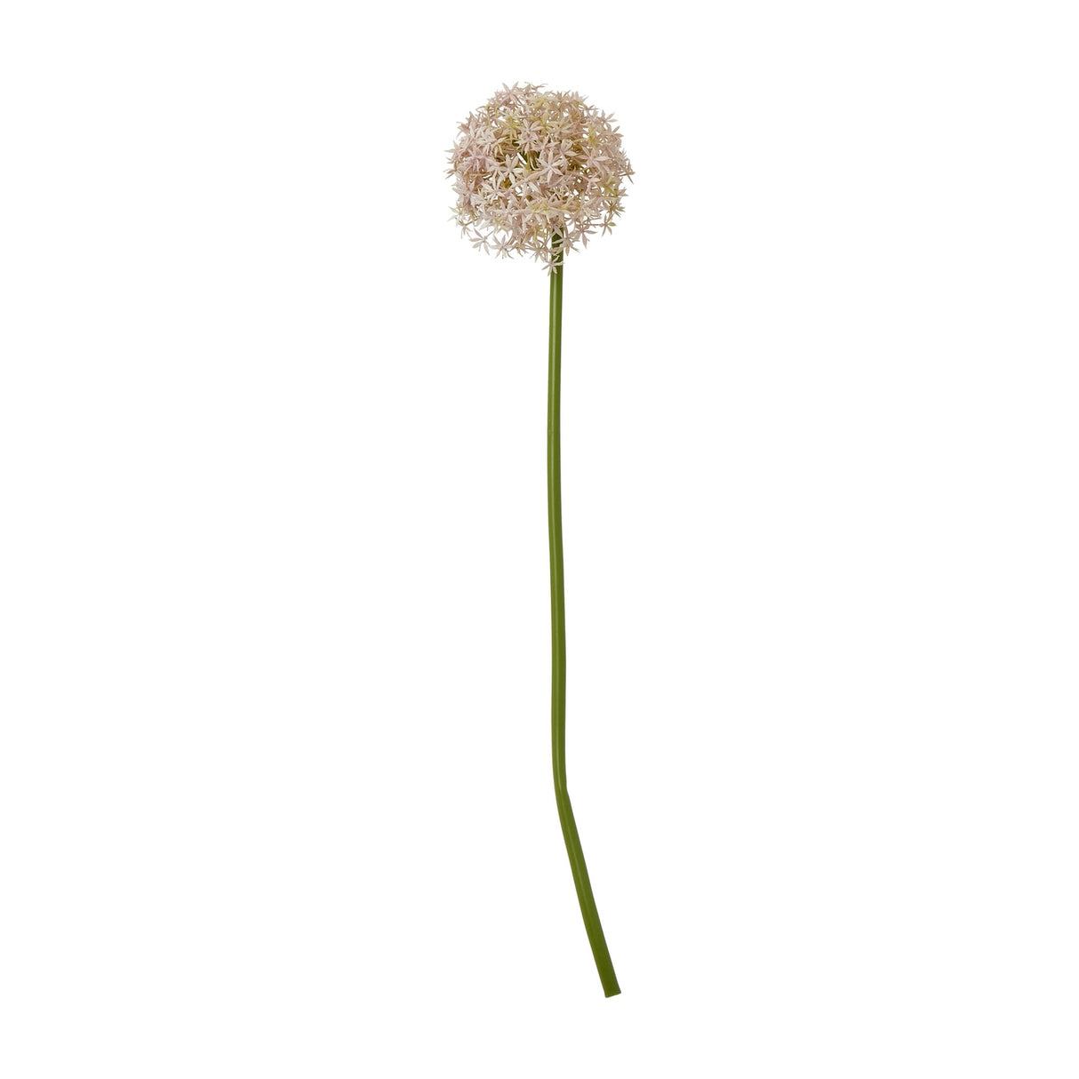 Hill Interiors Lilac Medium Allium Stem with a globe-shaped cluster of soft purple star florets on a bendable green plastic stem, shown on white.